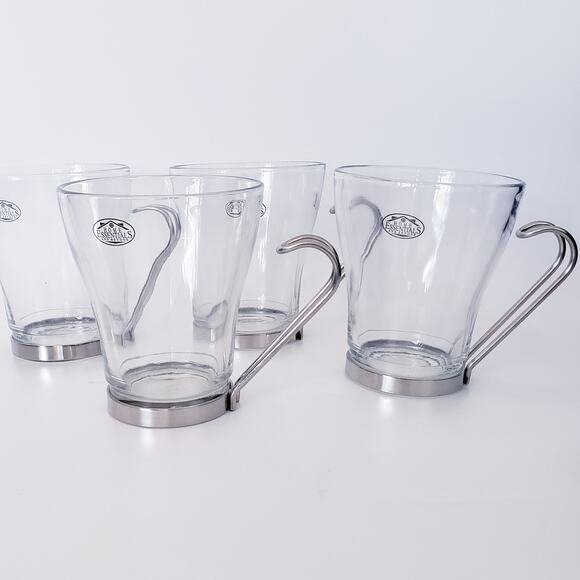 New! Set of 4 or 8 Glass & Metal Handle Coffee Tea Espresso Cups - Picture 1 of 5